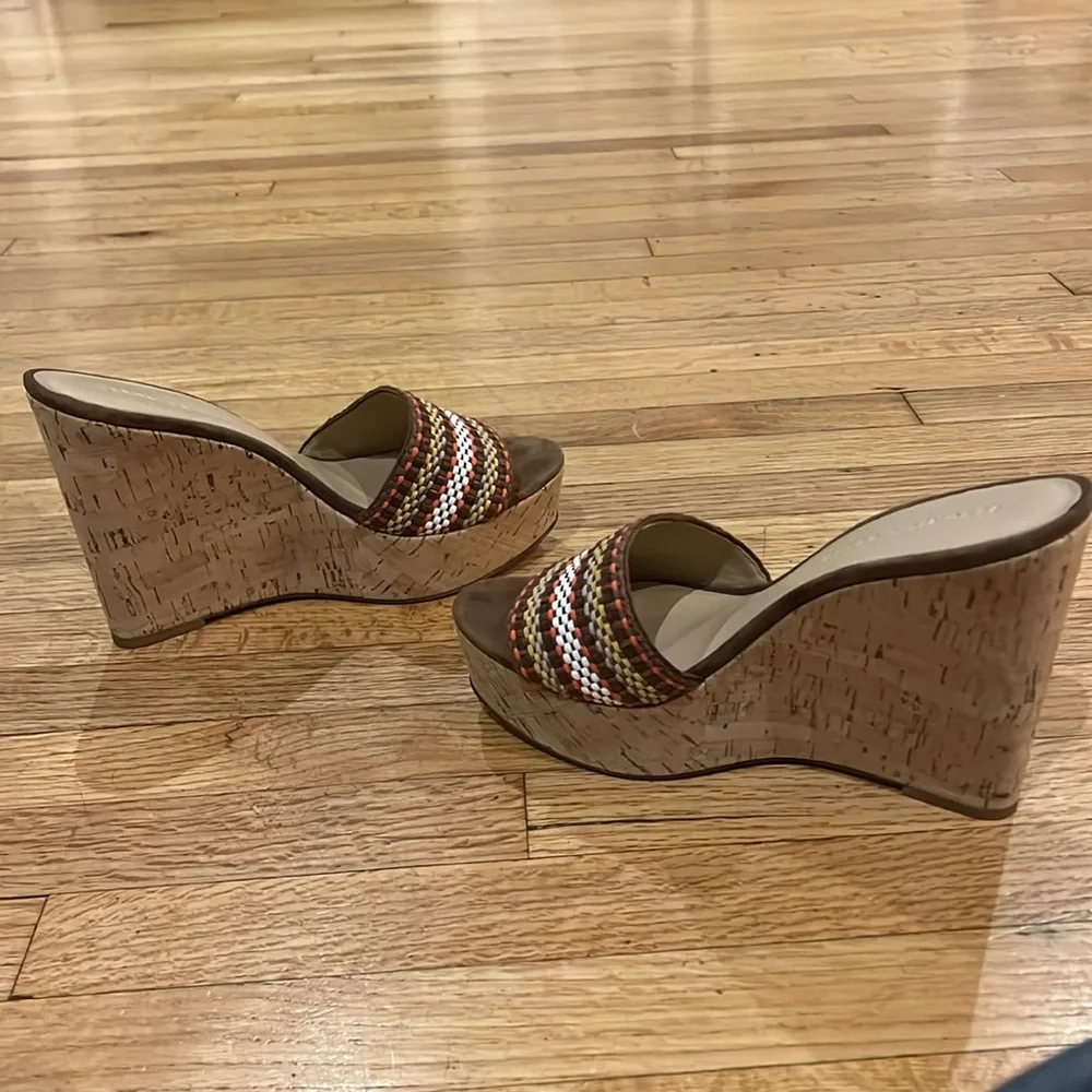 Veronica Beard Dali Platform Wedge Sandal Multi Woven Raffia Cork Size 9.5 New